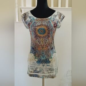 Body Central - Top Blouse - Mandala Enhanced with Silver Beads